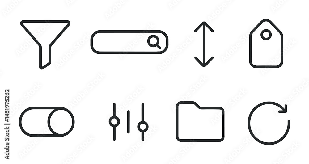 Aufkleber user interface outline icons set – linear, line, ui and ux design symbols