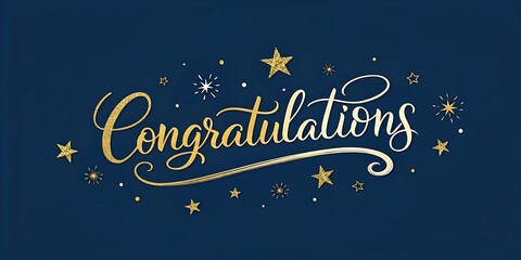 Sparkling Gold Congratulations message with stars elegant calligraphy navy blue background festive design celebratory