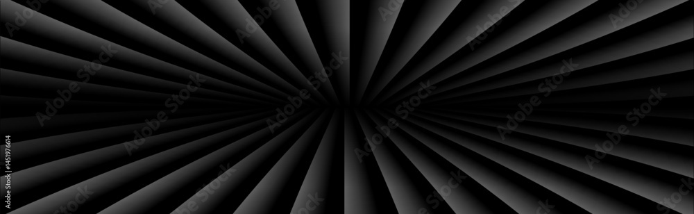 Poster abstract banner with 3d white black striped pattern, interesting radial symmetrical pattern minimal 