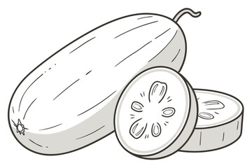 Wax Gourd Vegetable Vector Illustration Isolated on White Background

