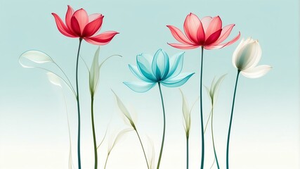 Translucent flowers with delicate petals in an elegant, minimalist composition3