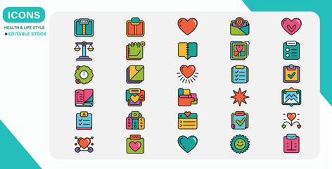 Obraz premium Healthy Lifestyle Icons Set Flat Vector on White Background