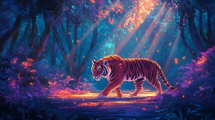 Majestic Tiger in Enchanted Forest.
