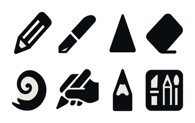 Artistic tools silhouette icons set – solid, design, drawing essentials