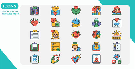 Obraz premium Healthy Lifestyle Icons Set Flat Vector on White Background