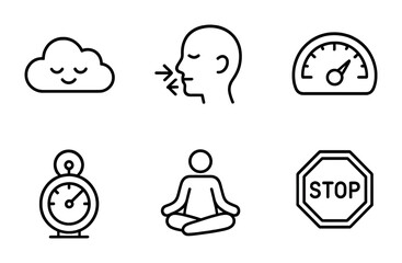 Wellness and mindfulness linear icons set – outline, meditation, relaxation symbols