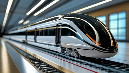 Fototapeta premium Photorealistic image of a high-speed futuristic maglev train model
