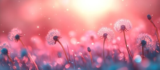 Sunset Dandelions Field, Bokeh Background