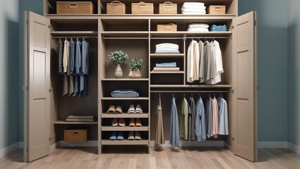 Photorealistic image of a hanging closet organizer