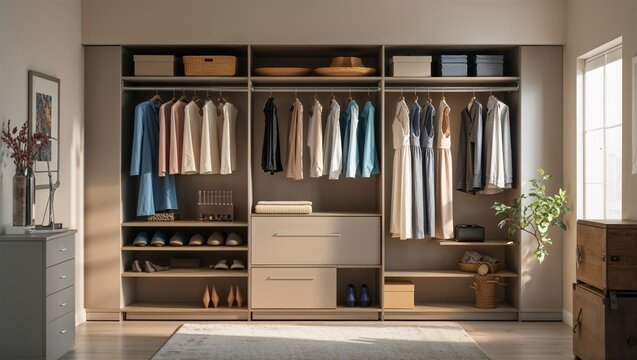 Photorealistic image of a hanging closet organizer