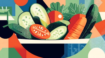 Fresh Veggie Salad Bowl Illustration.