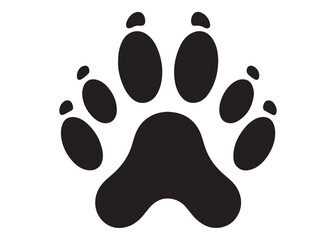 Dog footprint logo silhouette vector, dog paw print logo icon silhouette, silhouette of a dog footprint logo vector, paw print silhouette icon vector illustration design on white background.