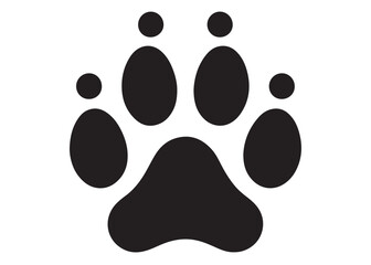 Dog footprint logo silhouette vector, dog paw print logo icon silhouette, silhouette of a dog footprint logo vector, paw print silhouette icon vector illustration design on white background.
