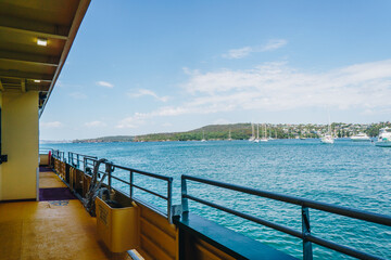 Extra Wide shot of North Harbour on the Manly Ferry in Sydney, NSW, Australia
