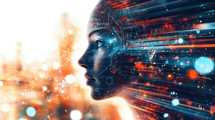 An image showcasing an abstract digital face with visionary elements, representing a futuristic and imaginative take on the evolving nature of digital identity.