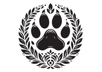 Dog footprint logo silhouette vector, dog paw print logo icon silhouette, silhouette of a dog footprint logo vector, paw print silhouette icon vector illustration design on white background.