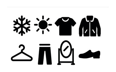 Clothing and fashion silhouette icons set – flat, filled, apparel and style symbols