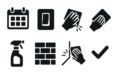 Cleaning and maintenance solid icons set – hygiene symbols, flat, filled designs