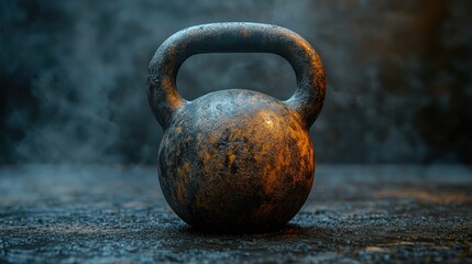 Fototapeta premium Kettlebell weight centered on a textured surface with a blurred background.