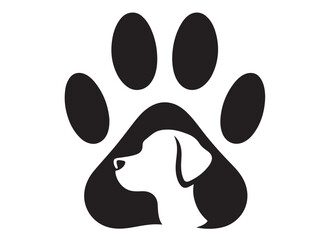 Dog footprint logo silhouette vector, dog paw print logo icon silhouette, silhouette of a dog footprint logo vector, paw print silhouette icon vector illustration design on white background.