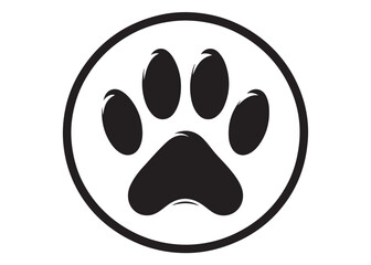 Fototapeta premium Dog footprint logo silhouette vector, dog paw print logo icon silhouette, silhouette of a dog footprint logo vector, paw print silhouette icon vector illustration design on white background.