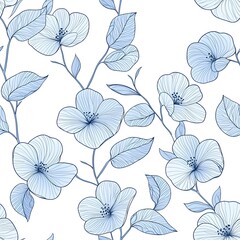 Delicate blue floral pattern design on a white background.