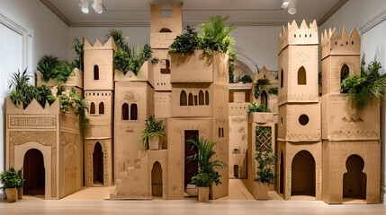 made entirely of recycled materials with rooftop forests and waterfall towers