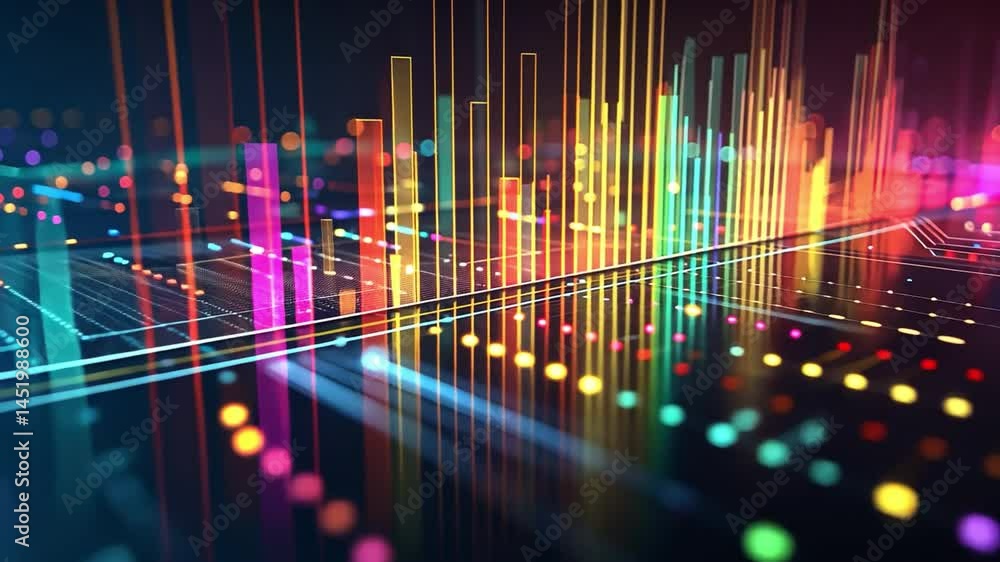 Aufkleber vibrant and colorful digital data visualization featuring abstract bars and dots, showcasing energet