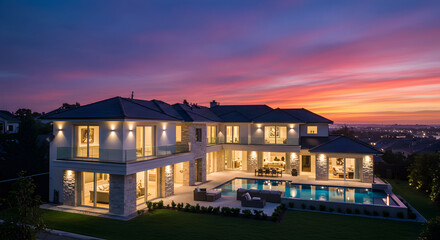 Exclusive Estate With Pool Under Stunning Twilight Sky