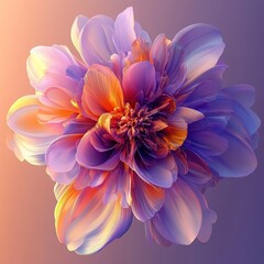 Fototapeta premium Abstract 3D rendering of floral explosion effect with petals fading from dark purple to bright orange smooth texture surreal composition suitable for luxury brands, high-end design and art backgrounds