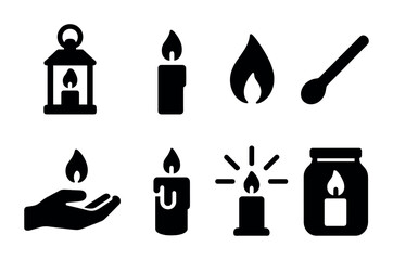 Candle and flame icons for design and decoration projects