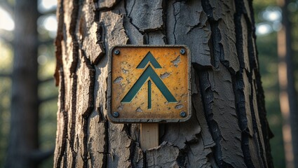 Naklejka premium Photorealistic image of a faded trail marker on tree bark