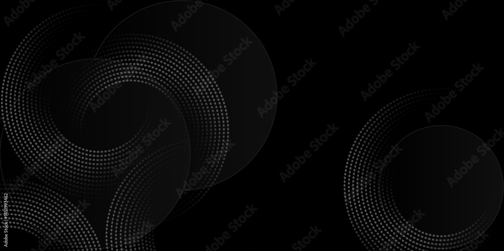 Poster minimal abstract background with circular lines and halftone dots. monochrome line art background.