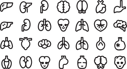 Human Organs Line Icons Collection Isolated on White