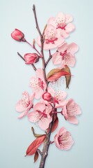 Naklejka premium Vintage drawing cherry flower blossom branch.