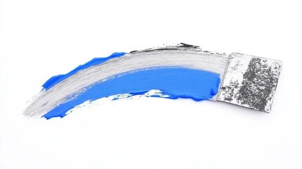 A paintbrush stroke creates a vibrant blue arc on a clean white canvas, showcasing artistic expression
