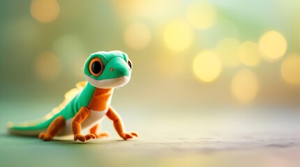 Adorable Green Gecko Plush Toy in a Soft Bokeh Background