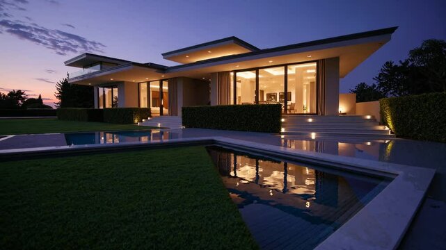 Futuristic Glass Villa with Pool &ndash; Evening Paradise