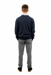 Fototapeta premium Man in Sweater, Pants, and Shoes From Behind