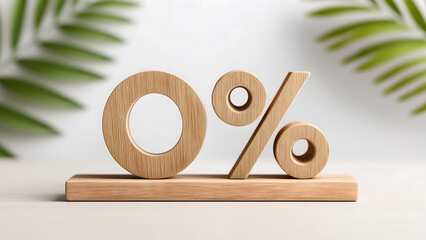 Zero Percent Wooden Block on Table Representing No Commission, Tax-Free, and Zero Interest Rate Offers