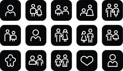 Relationship and Family Outline Vector Icon Set