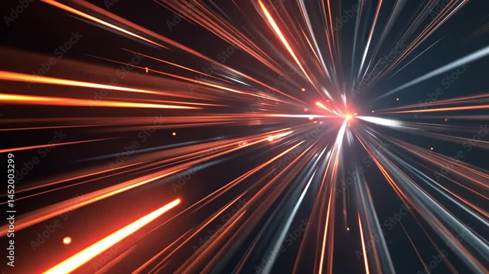 Poster dynamic light streaks and rays create vibrant abstract image, evoking speed, motion, and energy thro