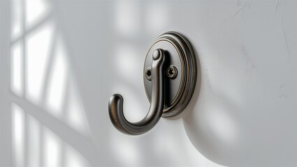 Photorealistic image of a wall hook with adhesive backing on a white background