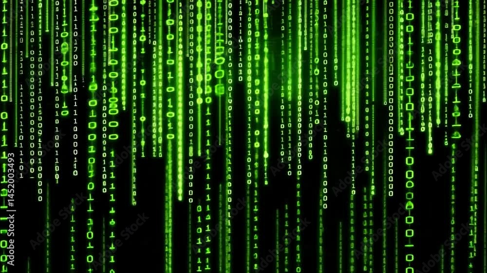 Poster futuristic digital matrix cascading green binary code and abstract technology creating mysterious at