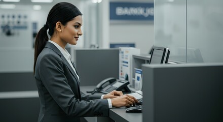 Confident Bank Teller Assisting Customer, Providing Excellent Service and Financial Support