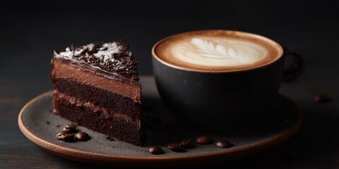 Gourmet Chocolate Cake and Coffee Presentation