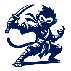 Fototapeta premium Monkey Ninja Warrior: A fierce primate wielding a katana. A captivating blend of Japanese culture and action.