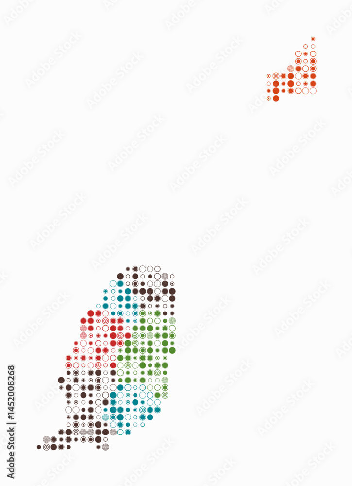 Poster grenada, shape of the country build of colored cells. digital style map of the grenada on white back