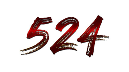 3D blood red number design of 524 on white background.