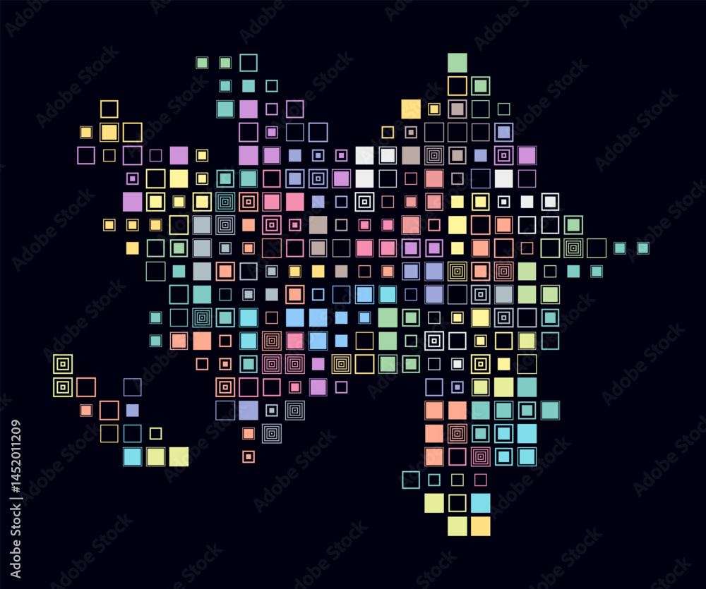 Poster azerbaijan, shape of the country build of colored cells. digital style map of the azerbaijan on dark